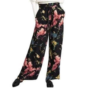 BCBG MAX AZRIA WOMENS FLORAL Paperbag Waist WIDE LEG PALAZZO PANTS Size Large‍‍﻿